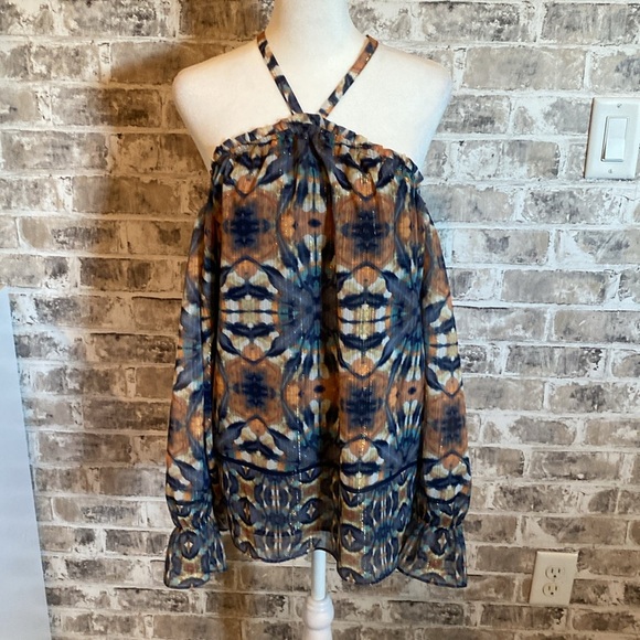 INC International Concepts sz L lined cold shoulder blouse. Blue. Sparkly! - Picture 14 of 16
